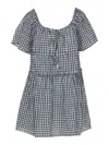 Ganni Check-print Mini Dress In Azul