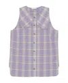 Ganni Seersucker Checked Sleeveless Button-front Shirt In Purple