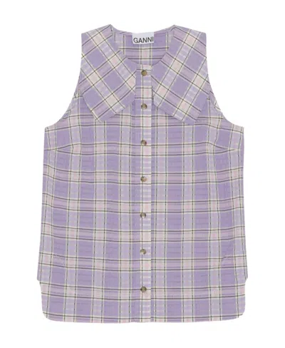 GANNI SEERSUCKER SLEEVELESS SHIRT
