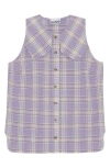 Ganni Seersucker Checked Sleeveless Button-front Shirt In Check Persian Violet