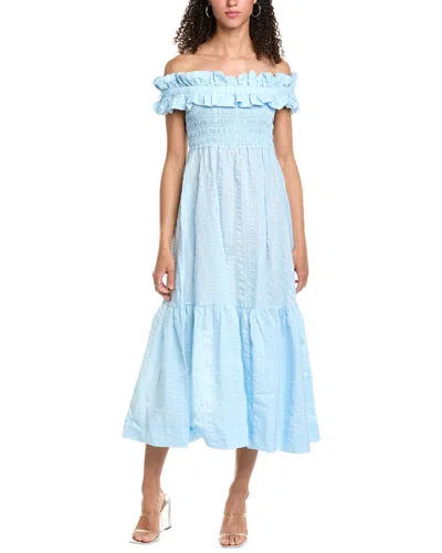 GANNI GANNI SEERSUCKER CHECK SMOCKED MAXI DRESS