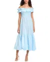 Ganni Seersucker Check Smocked Maxi Dress In Blue
