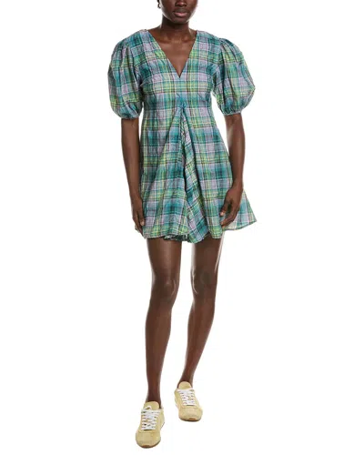 Ganni Seersucker Check V-neck Mini Dress In Multi