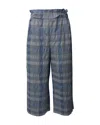 Ganni Seersucker Checked Wide-leg Cropped Pants In Blue Organic Cotton In Blue