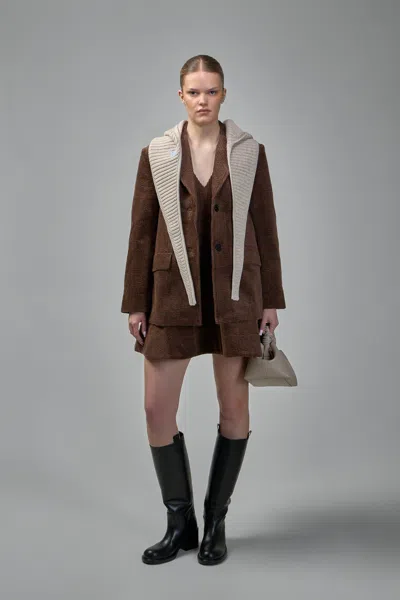 Ganni Seersucker Corduroy V-neck Mini Dress In Brown