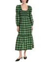 Ganni Seersucker Smocked Maxi Dress In Green