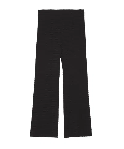 Ganni Seersucker-texture Cropped Trousers In Black