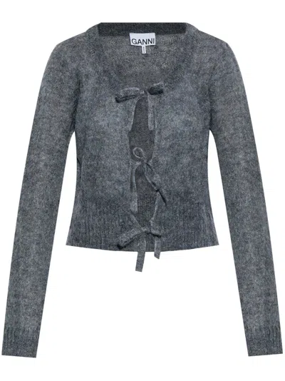 Ganni Drawstring Cardigan In Grey