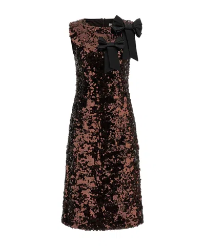 Ganni Sequin Bow Midi Dress In Brown