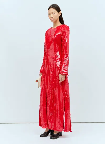 Ganni Sequin Cutline Maxi Dress In Red