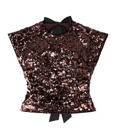 Ganni Womens Demitasse Bow-embroidered Sequin-embellished Velvet Top In Brown