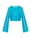 Ganni Sequined Cropped Blouse In Blue