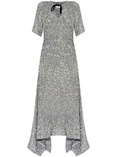 Ganni Gray Sequin Long Dress In 552 Folkstone Gray