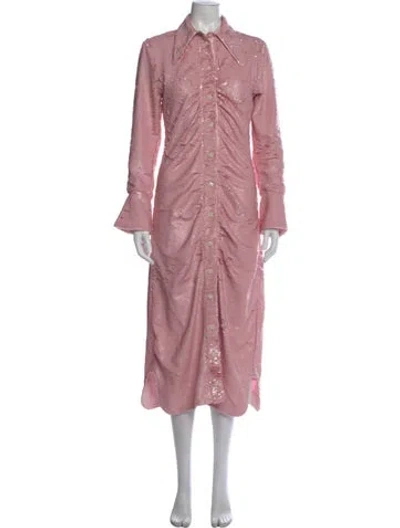 Pre-owned Ganni Sequin Midi Length Dress In Pink