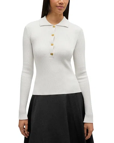 Ganni Sequin Polo Sweater In White
