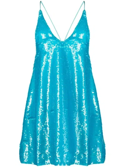 Ganni Sequined Recycled Satin Mini Dress In Blue Curacao