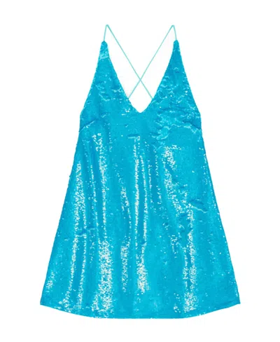Ganni Sequin Slip Mini Dress In Blue