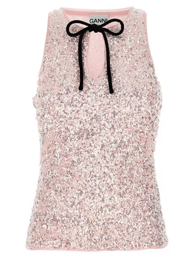 Ganni Sequinned Top In Pink