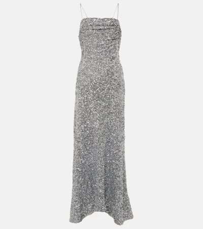 Ganni Sequin-embellished Maxi Dress In Silver