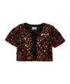 Ganni Sequined Velvet-trimmed Crop Top In Black