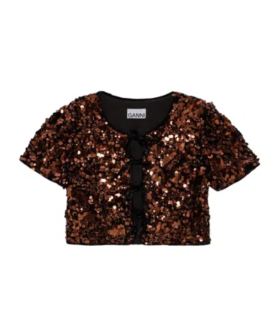 GANNI GANNI SEQUIN EMBELLISHED CROPPED BLOUSE