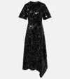 Ganni Midi Velvet And Sequin Dress (size 34) In Schwarz