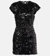 Ganni Sequined Velvet Mini Dress In Black