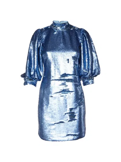 Pre-owned Ganni Sequin-embellished Midi Dress In Blue