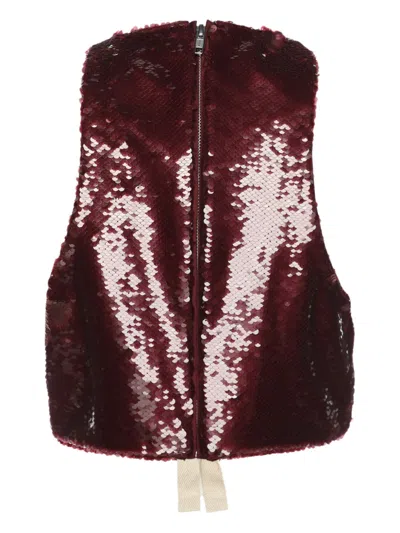 Pre-owned Ganni Sequinned Sleeveless Top In Red