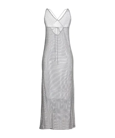 Ganni Sequins Flared Dress In Gray