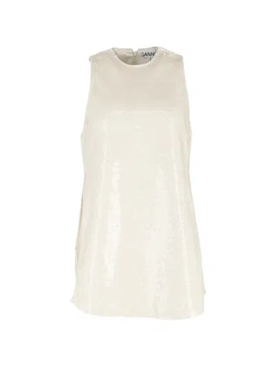 Pre-owned Ganni Sequins Side-slits Top In Neutral