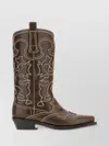 Ganni Shaft Boots With Cuban Heel And Decorative Stitching