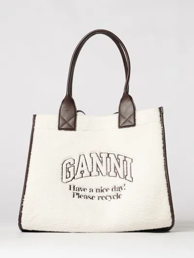 Ganni Shearling Tote Bag In Pink