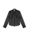 Ganni Sheer Black Organza Shirt With Classic Collar In Black