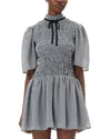 Ganni Sheer Check Mini Smock Dress In Black