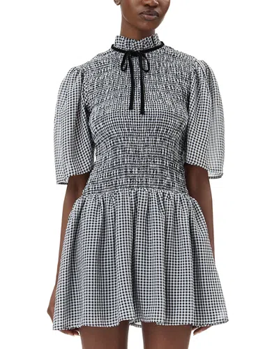 GANNI SHEER CHECK MINI SMOCK DRESS