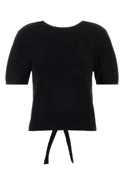 Ganni Sheer Cotton Back Tie Top In Black