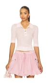 Ganni Sheer Cotton Printed Polo In Pink