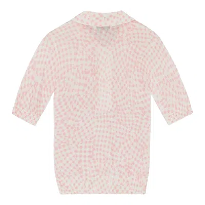 Ganni Sheer Cotton Printed Polo In Red