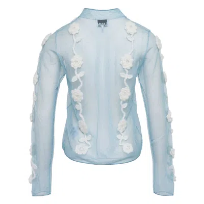 Ganni Sheer Flower Jacquard Mockneck Top In Blue