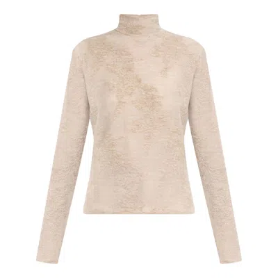 Ganni Sheer Flower Jacquard Mockneck Top In Neutral