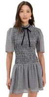 Ganni Sheer Check Mini Smock Dress In Black