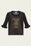 Ganni Transparent Jacquard Top With Playful Graphic In Black