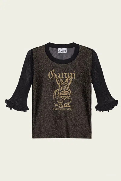 GANNI SHEER JACQUARD TOP IN BLACK