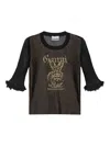 Ganni Transparent Jacquard Top With Playful Graphic In Black
