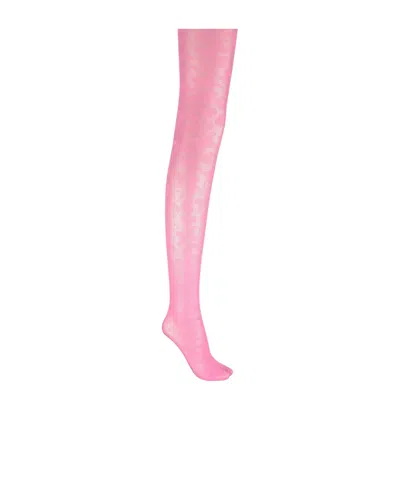 Ganni Sheer Knit Jacquard Tights In Pink