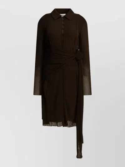 Ganni Sheer Long Sleeve Dress Button Waist Tie In Black