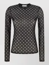 Ganni Sheer Polka Dot Long Sleeve Crew Sweater In Multi