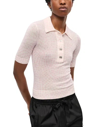 Ganni Sheer Printed Polo Shirt In Pink