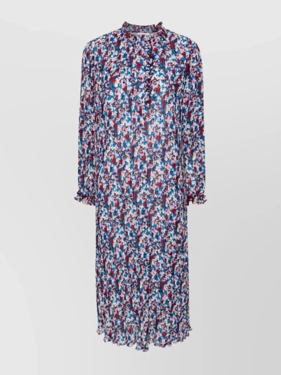 Ganni Georgette Pleated Midi Dress In 蓝色